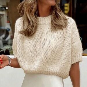 Crew Neck Pullover Knit Sweater For Women, Hollow Out Solid Color Versatile